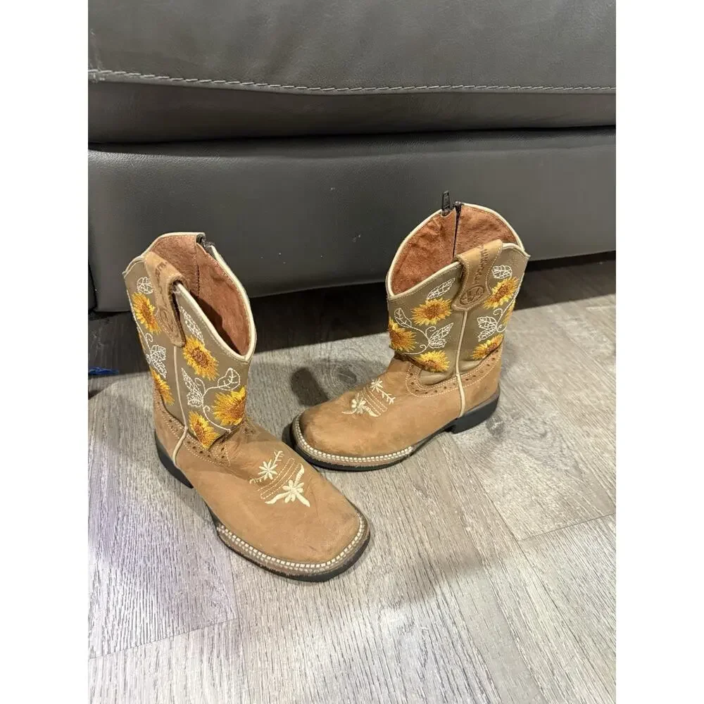 Verthali sunflower custom embroidered boots Genuine leather Girl Size 12 EUC